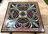 Black Marble Inlay Coffee Table Top Handmade Semi Precious Stone Mosaic Art Living Room Decor Furniture Unique Handicrafts IND